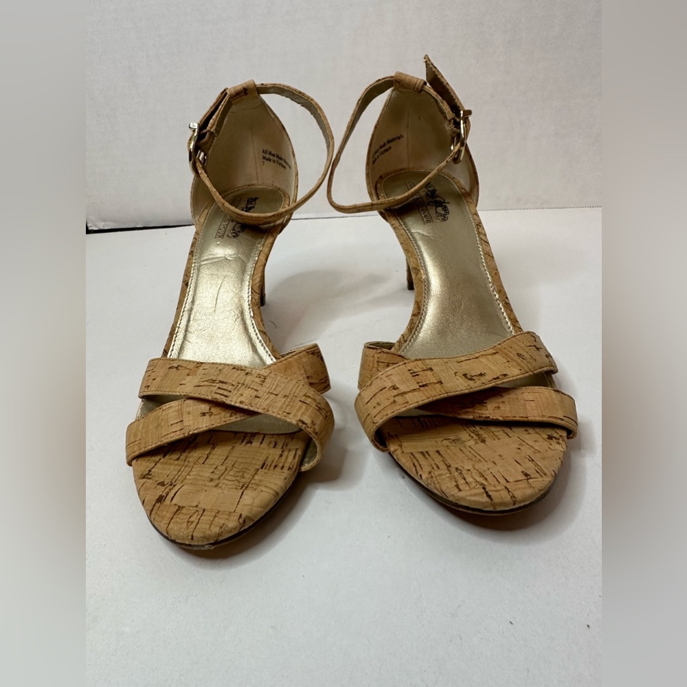 Coach and Four Open Toed Ankle Strap Size 7 Cork Heels